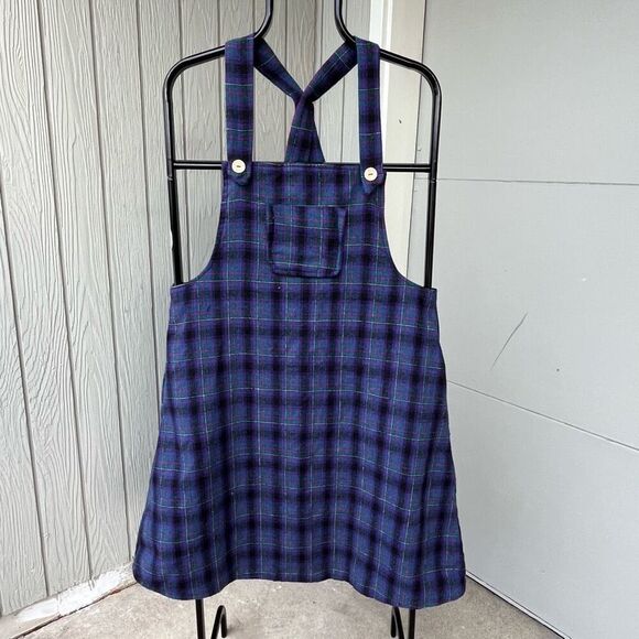 Handmade Plaid Pinafore Dress in Purple & Green Tartan, Dark Academia, M/L - Picture 4 of 6